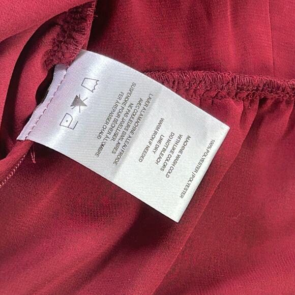 Vigoss Ruffle Chiffon Top Size Large Cherry Red Peplum Rushing Smocked Sheer - Picture 9 of 12